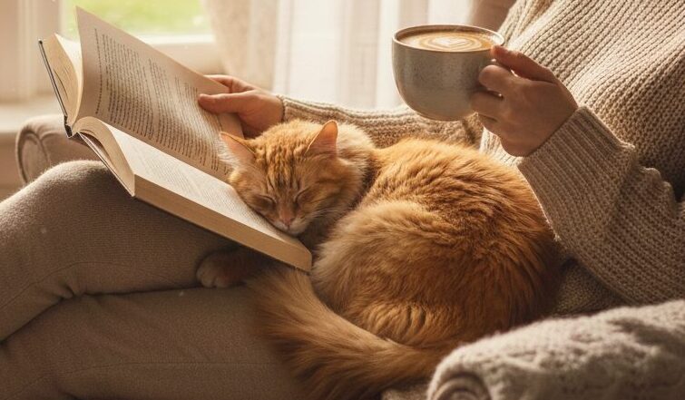 猫と読書する穏やかな時間